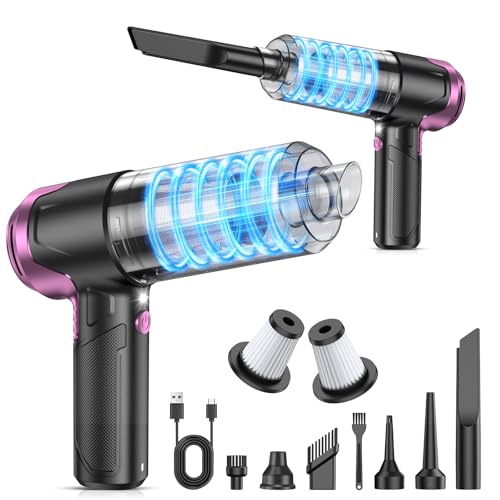 Image of KMM Handheld Car Vacuum Cleaner, 10000PA Vacuum Cleaner & Air Duster, 120W High Power Vacuum Portable Cordless, Hand Held Vacuum Rechargeable with Multi-Nozzles & LED Light for Home, Car, Office