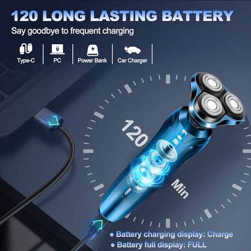 Image of Electric Razor for Men, Cordless Rotary Electric Shaver, Rechargeable Wet & Dry Waterproof Floating Head Shaver, 4D Face Shaving Grooming Tool, Travel Shaving Kit, Ideal Gift for Men（Blue