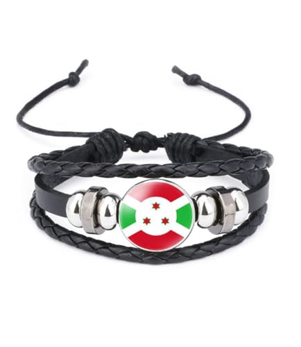 vmcoatdu Burundi National Flags Bangle Retro Alloy Leather Bracelet for National Flag Braided Rope Bracelet Bangle (Burundi)