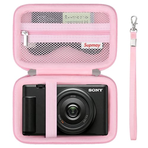 Image of Hard Travel Case for Sony ZV-1F / ZV-1 / ZV-1 II Digital Camera, Vlogger Camera Storage Holder Travel Bag with Zipper Mesh Pocket for Battery Pack, Charging Cable, USB Card, Pink