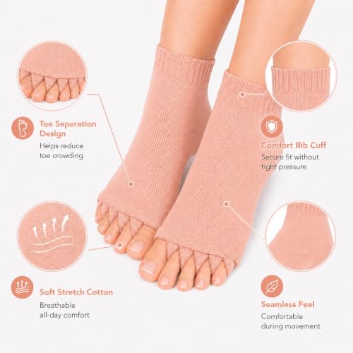 Image of Foot Alignment Socks Men & Women | Five Toe Separator | Foot Pain Relief | Bunion Corrector | Plantar Fasciitis | Improving Posture & Increasing Flexibility | Free Size | 1 Pair | UK8-11 (Peach)