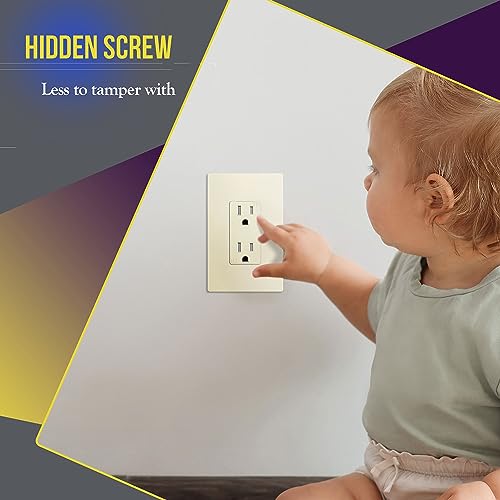 ENERLITES Screwless Decorator Wall Plate Child Safe Outlet Cover, Gloss Finish, Medium Size 1-Gang 4.88" H x 3.11" L, Unbreakable Polycarbonate Thermoplastic, SI8831M-LA-10PCS, Light Almond