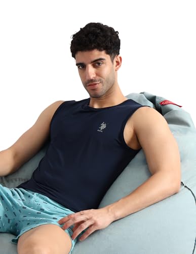 Image of U.S. Polo ASSN. Mens OEV07 Solid Cotton Gym Vest - Pack of 1