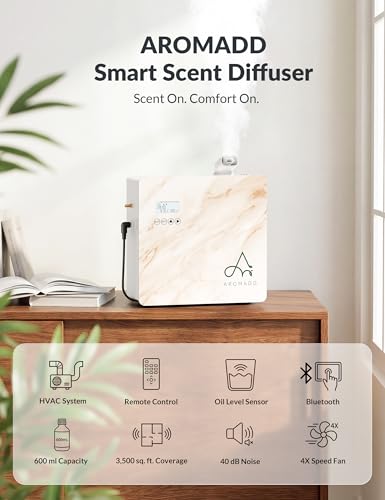 Image of 2026 Upgraded 3500 Sq.Ft HVAC Scent Diffuser for Home | Smart Whole House Waterless Diffuser with App & Remote Control, Hotel Collection Diffuser, Cold Air Tech, 600mL, Marble Beige