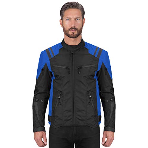 Viking Cycle Ironborn Protective Textile Motorcycle Jacket for Men - Waterproof, Breathable, CE Approved Armor for Bikers (Blue, Large)