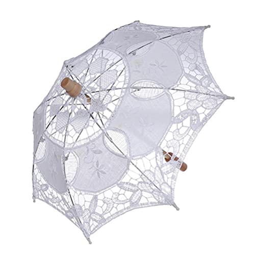 Yardwe Laço Do Guarda- Chuva Branco Cabo De Madeira Do Vintage Nupcial Do Lace Umbrella Parasol Umbr