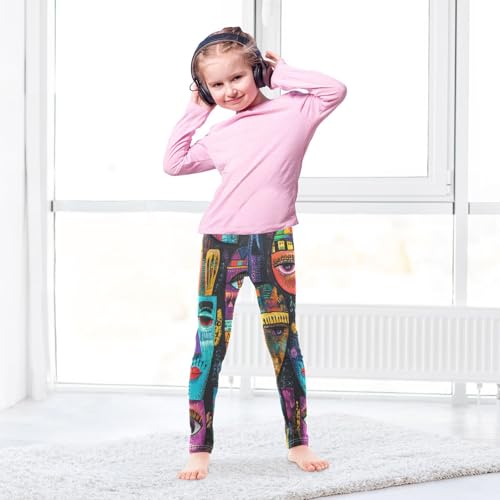African Face Tribal Ethnic Colorful Girls Casual Leggings for Kids Printed Long Pant Bottoms Stretch and Soft4