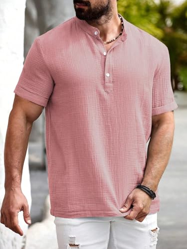Image of Zombom Men's Polycotton Solid Short Kurta | Regular Fit | Half Sleeve | Mandarin Collar | Lightweight Casual Wear for Daily, Summer Comfort & Smart Look