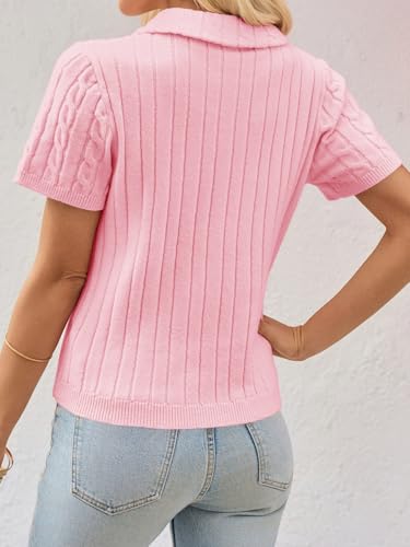 Image of Imily Bela Womens Polo V Neck Pullovers Lightweight Short Sleeve Cable Knit Sweater Business Casual Summer Tops 2025