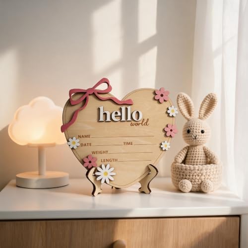 Hello World Newborn Sign, Baby Announcement Photo Prop (Heart) — 사진 3