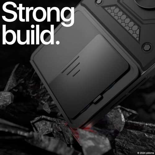 Image of Pikkme D10 Tough Armor Bumper Case | 360 Protection Case | Sliding Camera Shield Cover & Ring Holder Stand Back Cover for Oppo A3x 5G / A3x 4G / A3 5G (Black)