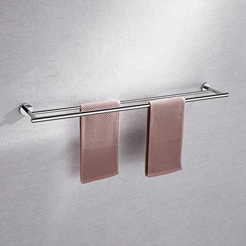 KLXHOME A01C90B - Toallero doble de acero inoxidable para baño, montaje en pared con acabado pulido
