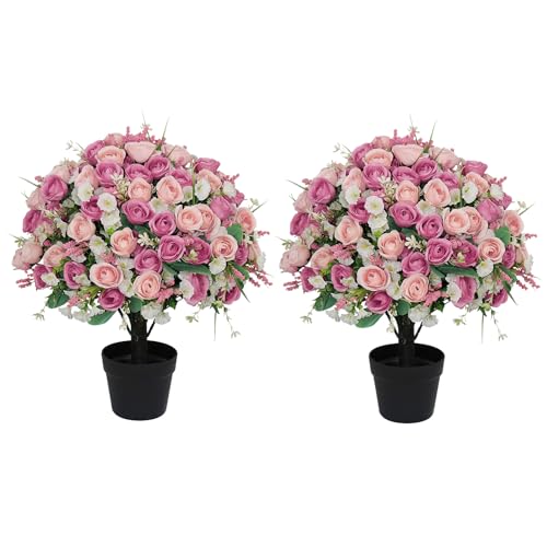 Aoutyers 24" Artificial Potted Flowers for Outdoors, Silk Rose Faux Plants - image 1
