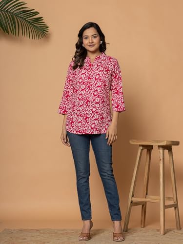 Image of Women's Cotton Printed Kurta Top | 3 /4 Sleeve Straight Kurti Casual Outings