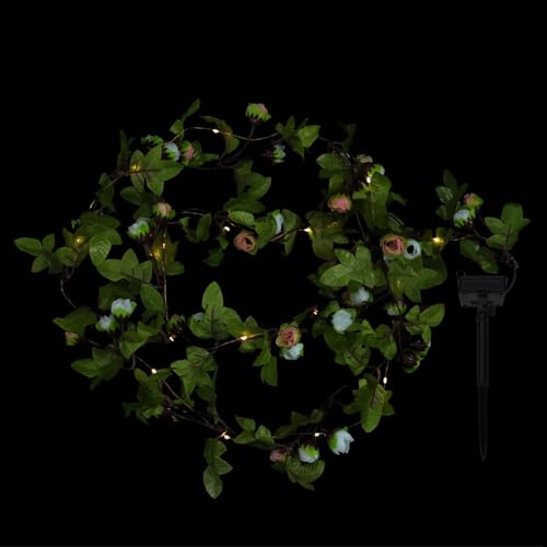 SOIMISS Cadena de Luces Solares de Rosas 2 M 20 LED Blanco y Rosa Decoración Exterior para Jardín Patio y Terraza Luces Solares para Ambiente Festivo y Ahorro Energético