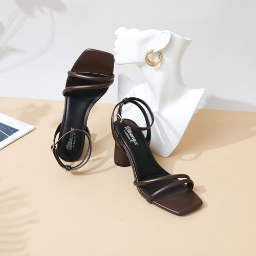 Image of RIBONGZ Block Heels Prom Heeled Sandals for Women Chunky Square Open Toe Strappy High Heels Ankle Strap Wedding Bridal Shoes High Heel Sandals for Party Dress