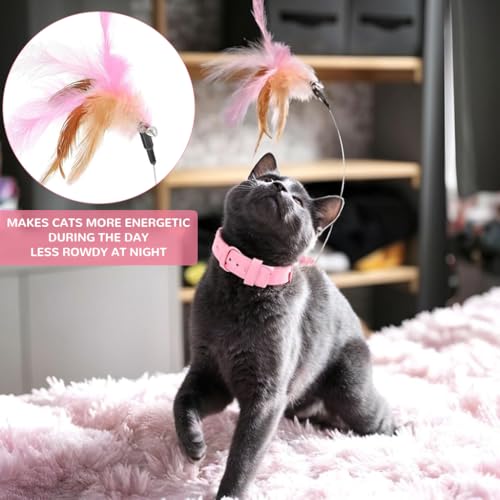 Image of Qpets Cat Toys, Cat Feather Collar with Teasing Toy, Adjustable Cat Collar Stylish Design Cat Interactive Toys, Elastic Toys for Kittens Funny Cat Playing Toys for Indoor (1Pcs, 20-32CM)