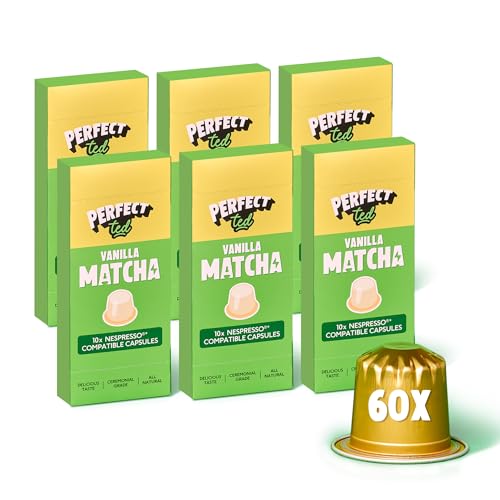 Perfect Ted | Matcha con Vainilla | 60 Cápsulas de Café Compatibles con Nespresso® | Cápsulas de Té Verde de Grado Ceremonial
