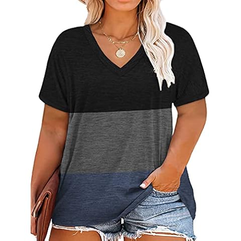 DOLNINE Plus Size Womens Summer Tops 3X Color Block Casual Tee Shirts CBC-22W Cover