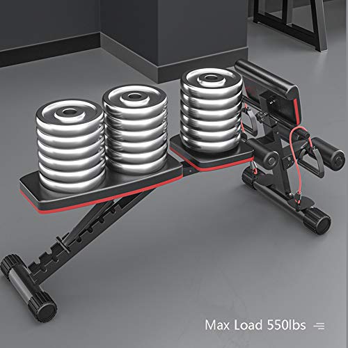 7 Level Adjustable Weight Foldable Bench Fitness Equipment with Resistance Band, Roman Chair Full Body Training Workout Sit-Up Incline Bench for Men Women Home Gym Exercise Sports