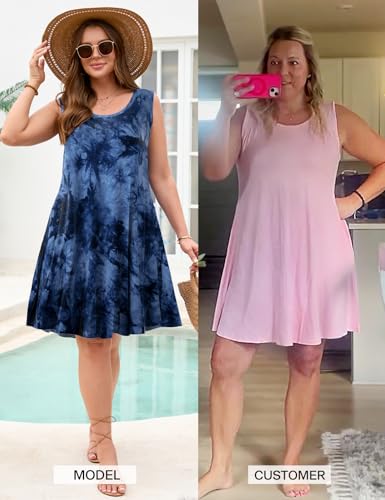 Image of JollieLovin Women Plus Size Curvy Summer Tank Sun Dresses Sleeveless Causal T-Shirt Dress Beach Swing Cover up(L-5X)