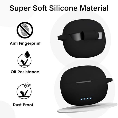 Image of Sounce Earphone Case Cover for Boult Audio W20 TWS Soft Silicone Skin Case Cover Shock Absorbing Protective Case with Keychain [Front LED Visible] - Black