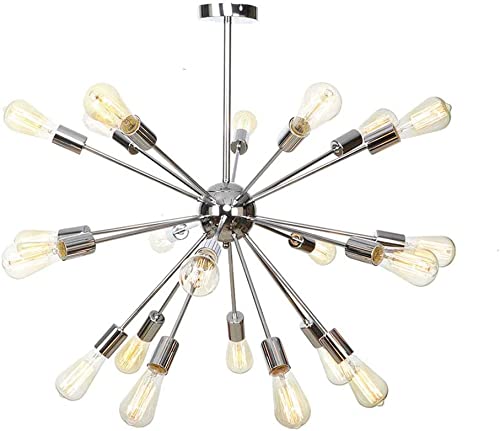 Sputnik Chandelier,Modern Industrial Hanging Lamp Vintage Iron Metal Paiting Finish Pendant Light Mid Century Chandelier Kitchen Island Ceiling Light Fixture Chrome 21 Lights