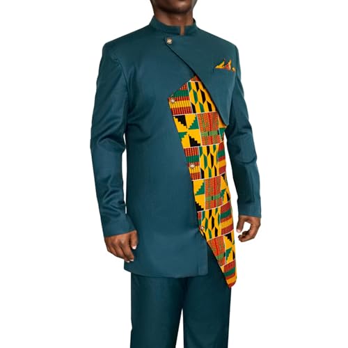 African Suits for Men Slim Fit Jacket Pants 2 Piece Set Dashiki Outfits Wax Patchwork Attire Wedding Clothes3