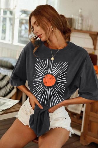 Womens Oversized Tee Shirts Vintage Sunshine Graphic Tees Hiking T-Shirts Boho Summer Short Sleeve Top3
