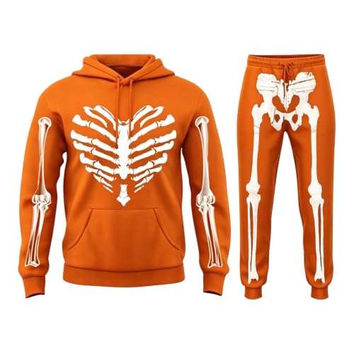 Generisch Chándal de esqueleto para el tiempo libre, suéter + pantalón, ropa deportiva, chándal deportivo, chándal, carnaval, informal, sudadera, disfraz