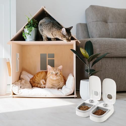 Idota Futterautomat für Katzen, 2 Mahlzeiten Automatischer Futterspender Hunde Katze mit 48 Stunden Timer, 350ml Trocken- und Nassfutterspender Automatic Feeder