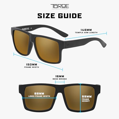 Image of TOROE Eyewear Matte Black RANGE XL Frame Sunglasses Light Weight TR90 Frame, Polarized Polycarbonate Lens (Matte Black | Black Emblem, Bronze (C3))