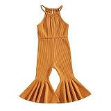 Nie Cuimeiwan Baby Girl Bell Bottoms Romper Spaghetti Strap Knit Overalls Solid Ribbed Clothes Cute