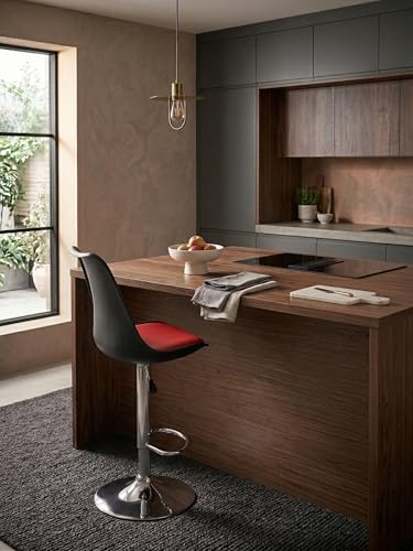 Image of RW Rapid Bar Stool Chair with Height Adjustable Design, Padded Seat & Footrest | Modern Metal Counter Stool for Kitchen, Home, Bar & Cafe Seating | Durable Comfort Chair| (Black & Red, Set of 1)