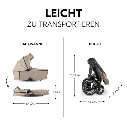hauck Comfort N Care Air Set, Mocha - 2in1 Kinderwagen mit Luftreifen, Wanne mit Memory Knöpfe ab Geburt, Wendbarer Sitz mit Beindecke & Liegefunktion bis 22 kg, Höhenverstellbar, inkl. Adapter