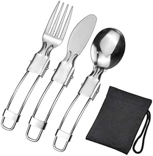wangjiangda Foldable Cutlery Set 3 Piece Spoon, Knife and Fork Sets Portable 304 Stainless Steel for Camping Picnic Outdoor