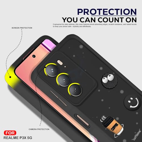 Image of AESTMO Back Case Cover for Realme P3X 5G | Cute Fun Cartoon 3D Ball | Coffee Silicone Case | Full Body Protection | Camera Protection Back Cover for Realme P3X 5G (Black)
