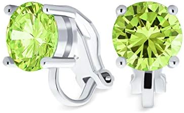 Traditional Classic Brilliant Cut Round AAA CZ Solitaire Clip On Stud Earrings for Women -Yellow Gold or Silver Plated Non-Pierced Simulated Gemstone Jewel Colors Birthstone 8MM