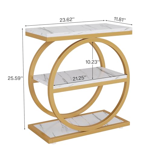 Tribesigns End Table with Storage Shelves, 3-Tier Wooden Industrial Sofa Side Table with Black Metal Frames for Living Room, Slim Nightstand and Bedside Table for Bedroom, White & Gold by Tribesigns - Used condition - Image 5