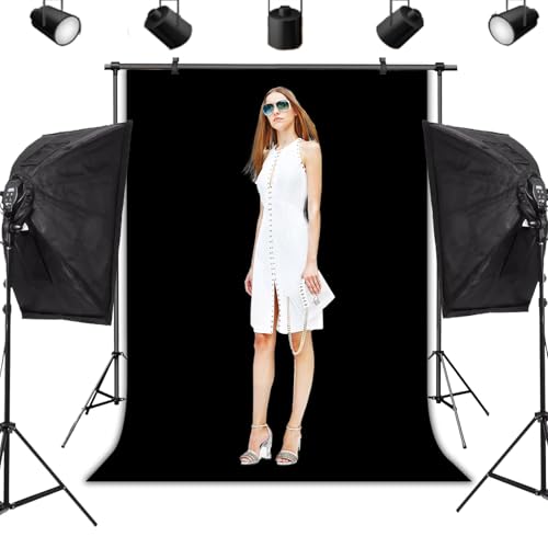Mowxune Black Photography Backdrop Studio Photography Film & Television Portraiture Interview Programs Product Display Home Videos Parties Exhibition Halls Wedding Backdrops 6x9FT - Thumbnail 2