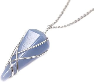 Pendulum Angelite Necklace Natural Gemstone Point Healing Stone Reiki Chakra Dowsing Crystal Dowser Scrying with Pouch FREE UK SHIPPING