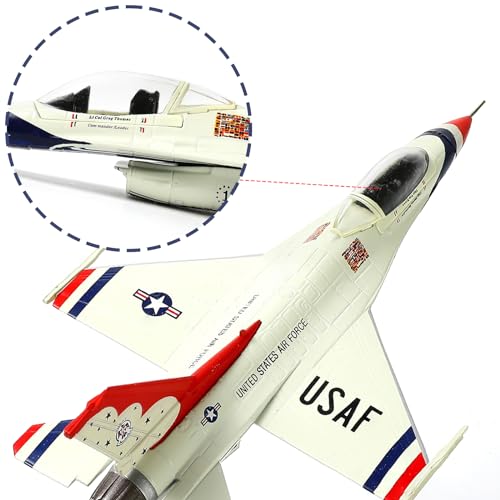 NUOTIE 1/100 F-16C Thunderbird Fighter Model Metal DieCast Aircraft Jet Kit Fighter Plane Model Military Airplane for Collection and Gift, White