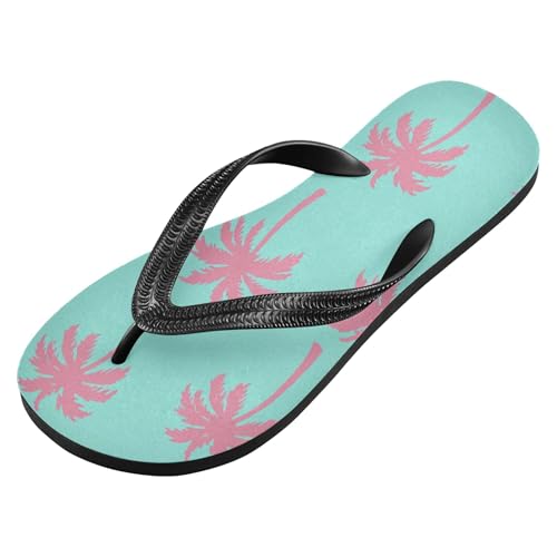 Burbuja Pink Palm Trees on Aqua Flip Flops for Women Men, Soft Thong Sandals Rubber Slippers for Pool Beach Essentials2