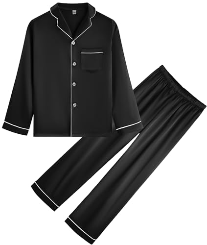 Kid Silky Satin Pajamas Set for Girls Boys pj Set Sleepwear Button-up Lounge Sets Nightwear