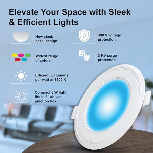 Image of Havells Polycarbonate Luna 6W Downlight for Junction Box Round | Colour - Blue |3 inch Cutout, 22mm Height | High Voltage Protection Upto 4KV | Pack of 8