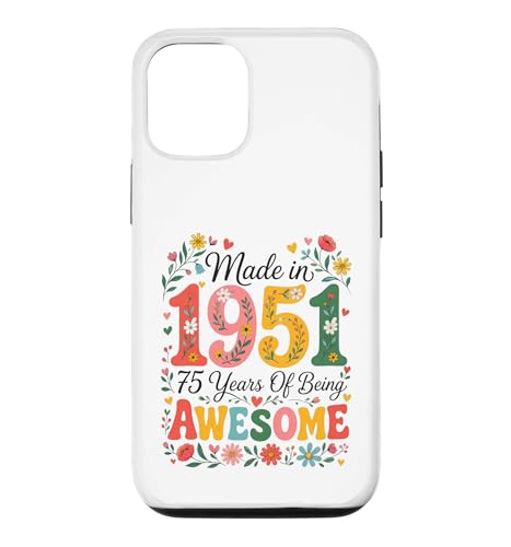 75 Year Old Made in 1951 Retro Floral 75th Birthday Women �X�}�z�P�[�X iPhone 12/12 Pro �p