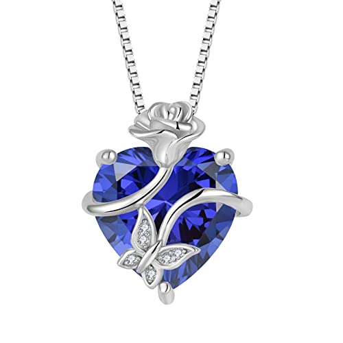 Collier Coeur Papillon en Argent 925, un Bijou Raffiné pour Femme avec Fleur Rose