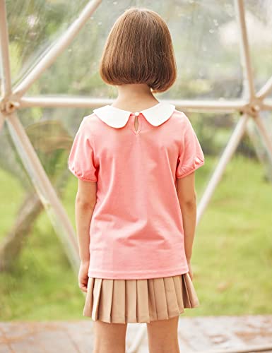 Arshiner Girls Short Sleeve T-Shirts Basic Peter Pan Collar Tops Soft Preppy Blouses Tees Pastel Pink 4-5 Years #TOP4