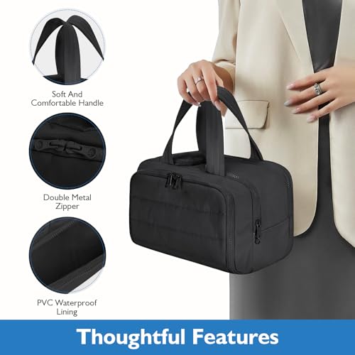 Travel Toiletry Bag, Puffy Large Elouva Toiletry Bag for Women,4-in-1 Lightweight Waterproof Cosmetic Makeup Bag Organizer with Handle for Traveling, Accessories, Essentials, Toiletries (Black)4