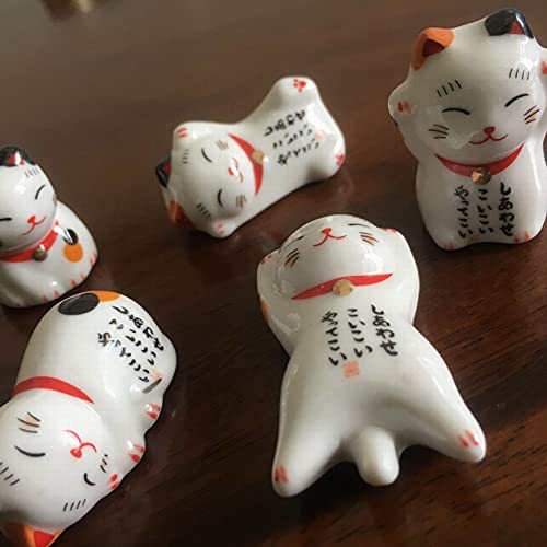 MIUFA Ceramic Cute Lucky Cat Chopsticks Rest Dinner Spoon Stand Knife Fork Holder (Set of 5pcs) - Thumbnail 6